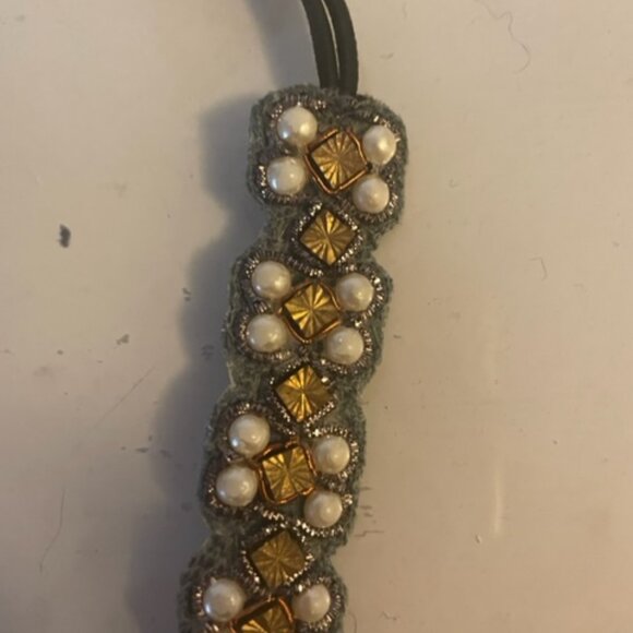 Deepa beaded geometric design pearl, gold metal and gunmetal headband main image 4